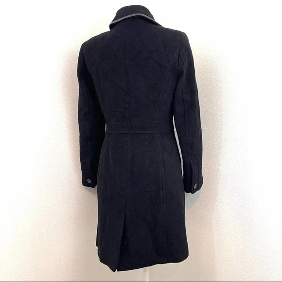 COACH Mohair Wool Long Line Pea Coat Leather Trim - Picture 5 of 7